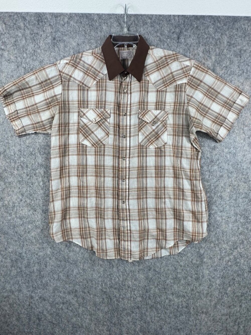 Vingtage H Bar C Shirt Mens Short Sleeve Plaid Pearl Snap Sz 18 Western